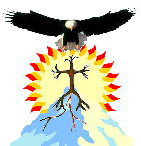 Eagle preched on top of tree that looks like a cross and the tree is on top of a mountain with the sun behind it.